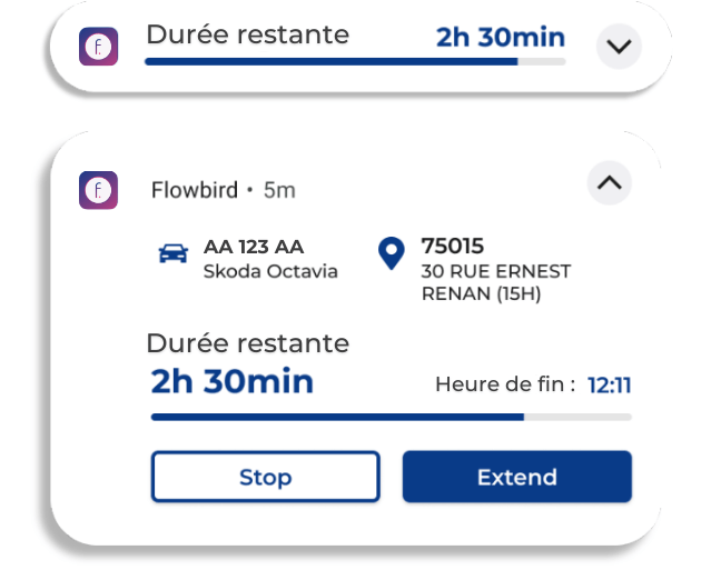 Notifications en direct Flowbird exemple